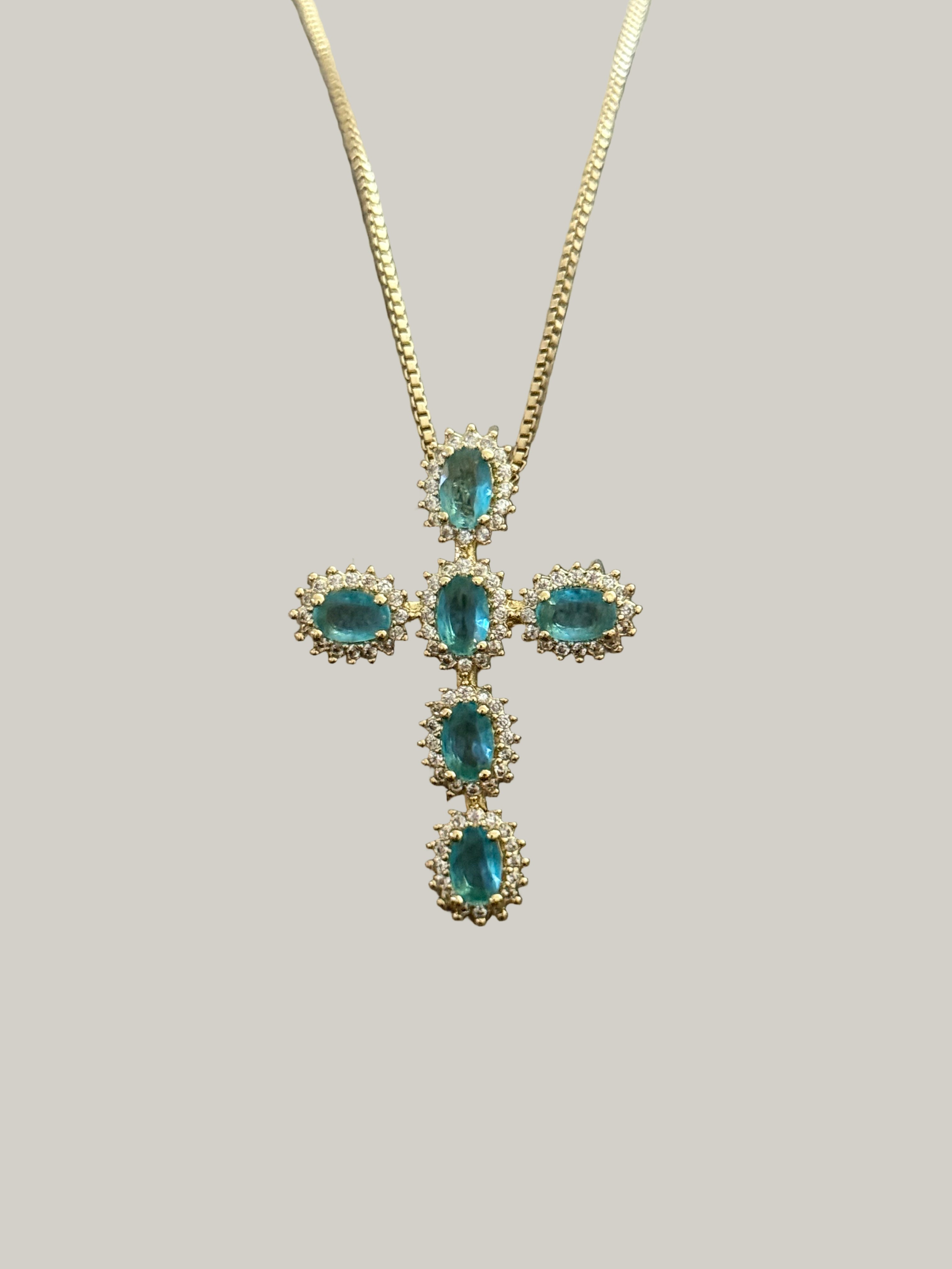 Aqua Crowned Cross